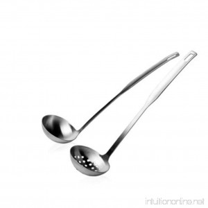 Quality Kitchen Utensil 2-Piece Set with a Stainless Steal Long Hooked Handled Ladle with Pouring Rim and a Skimmer Spoon/Strainer Ladle (Stainless Steel) - B077959C9K
